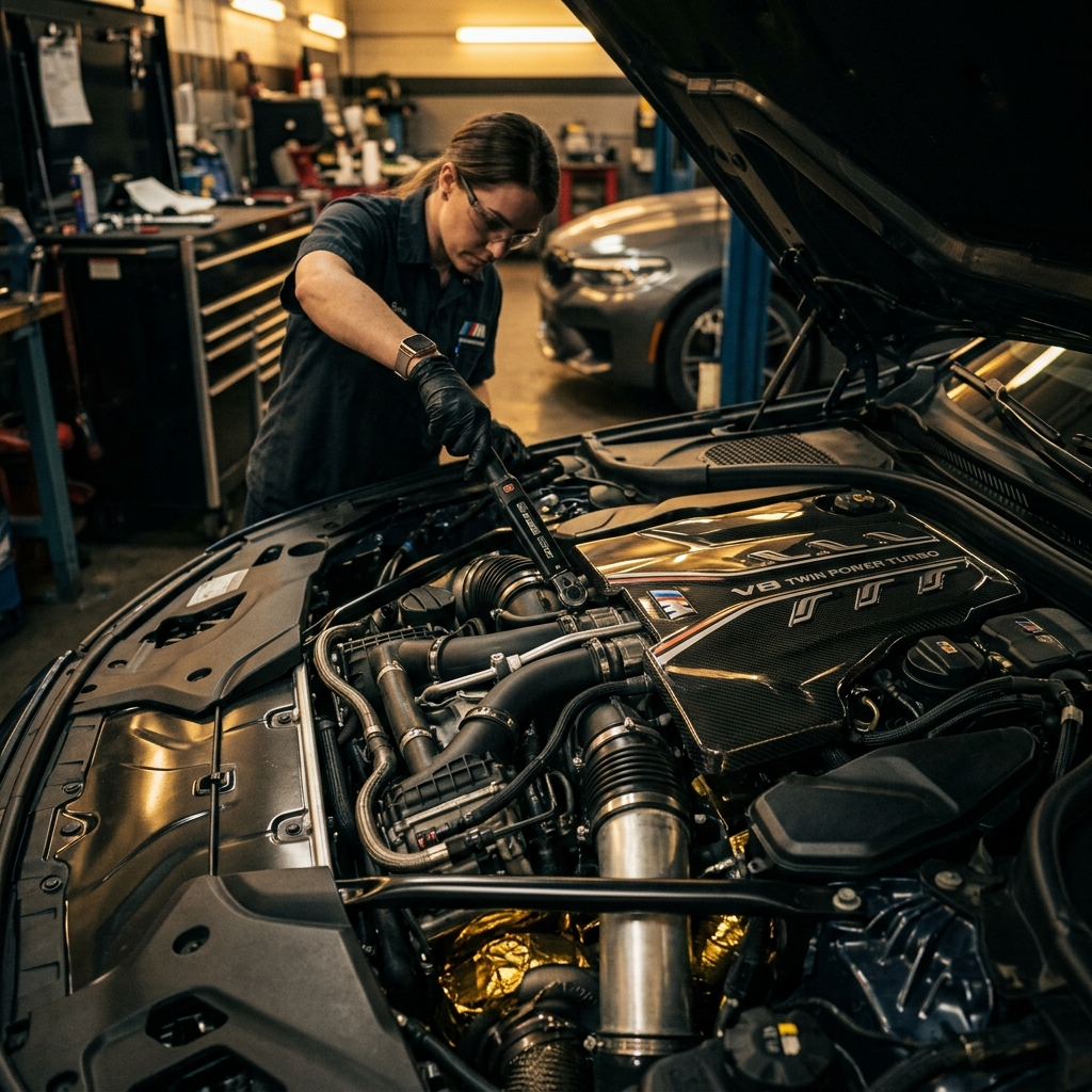 Motor V8 de alta gama en reparación de precisión